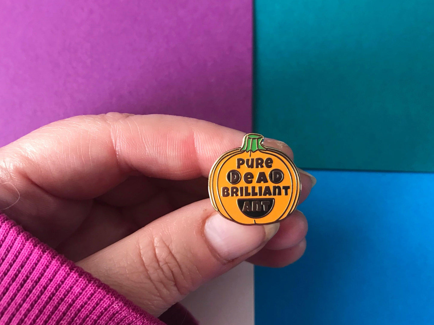 Pure Dead Brilliant Pumpkin Pin, Scottish humour, Cute Autumn Fall Lapel Badge
