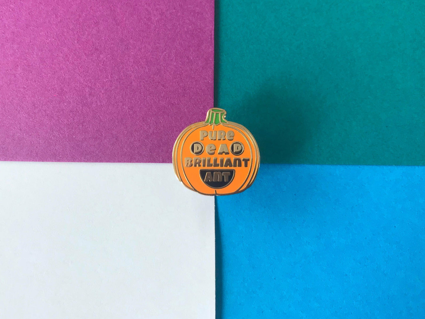 Pure Dead Brilliant Pumpkin Pin, Scottish humour, Cute Autumn Fall Lapel Badge