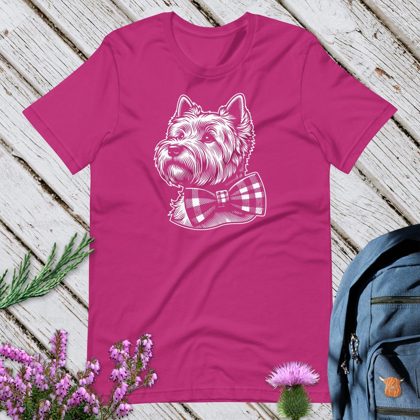 Westie With Tartan Bow Unisex T-Shirt