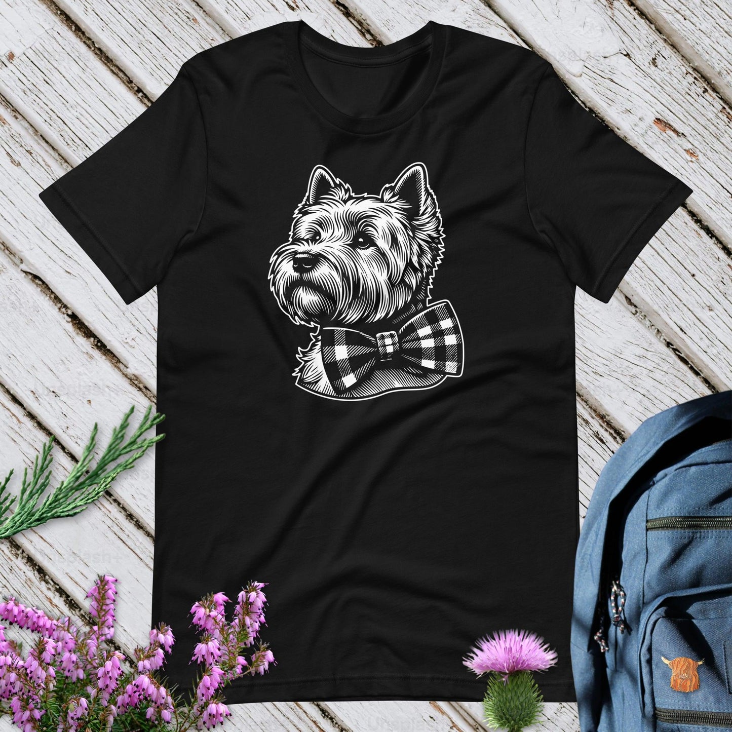Westie With Tartan Bow Unisex T-Shirt