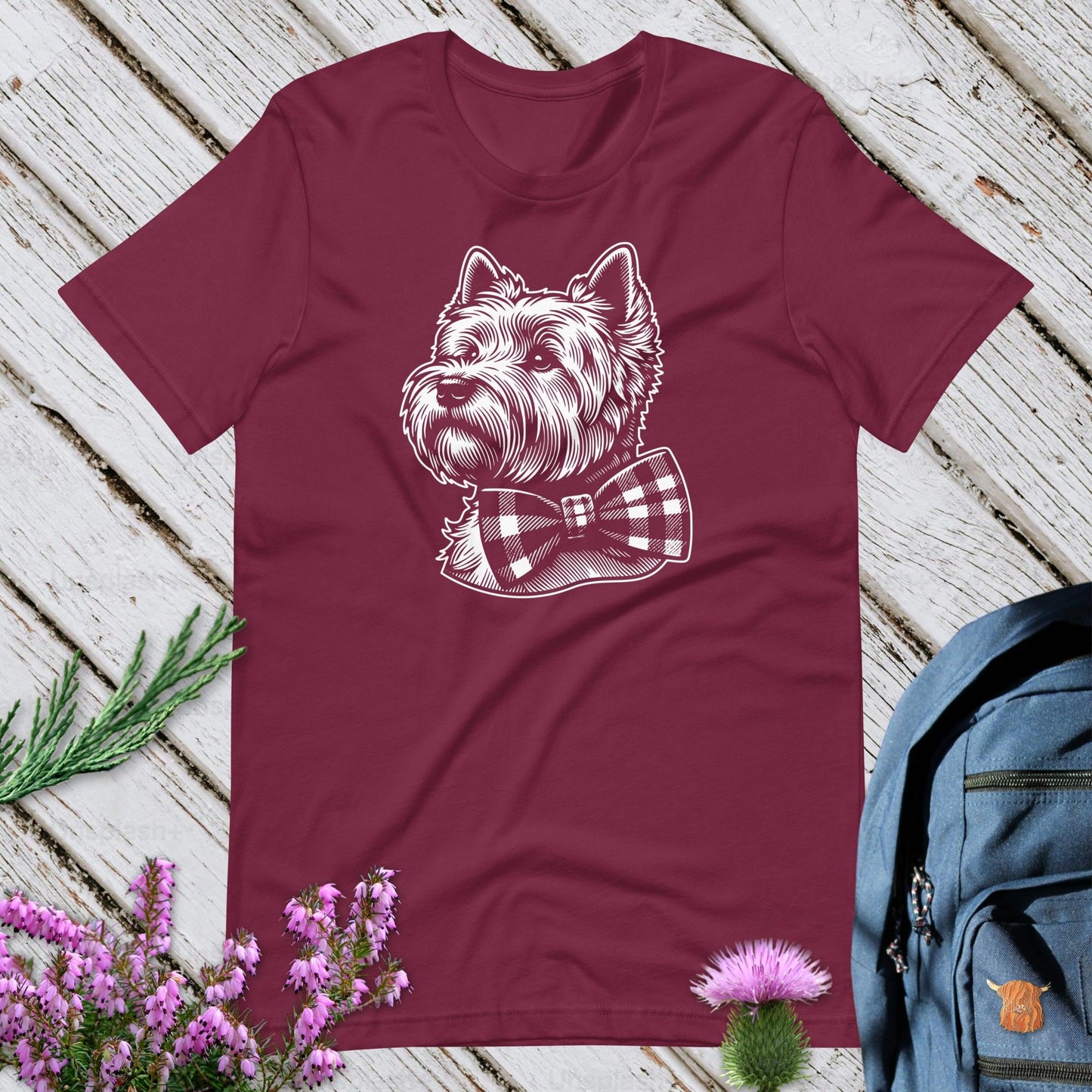 Westie With Tartan Bow Unisex T-Shirt
