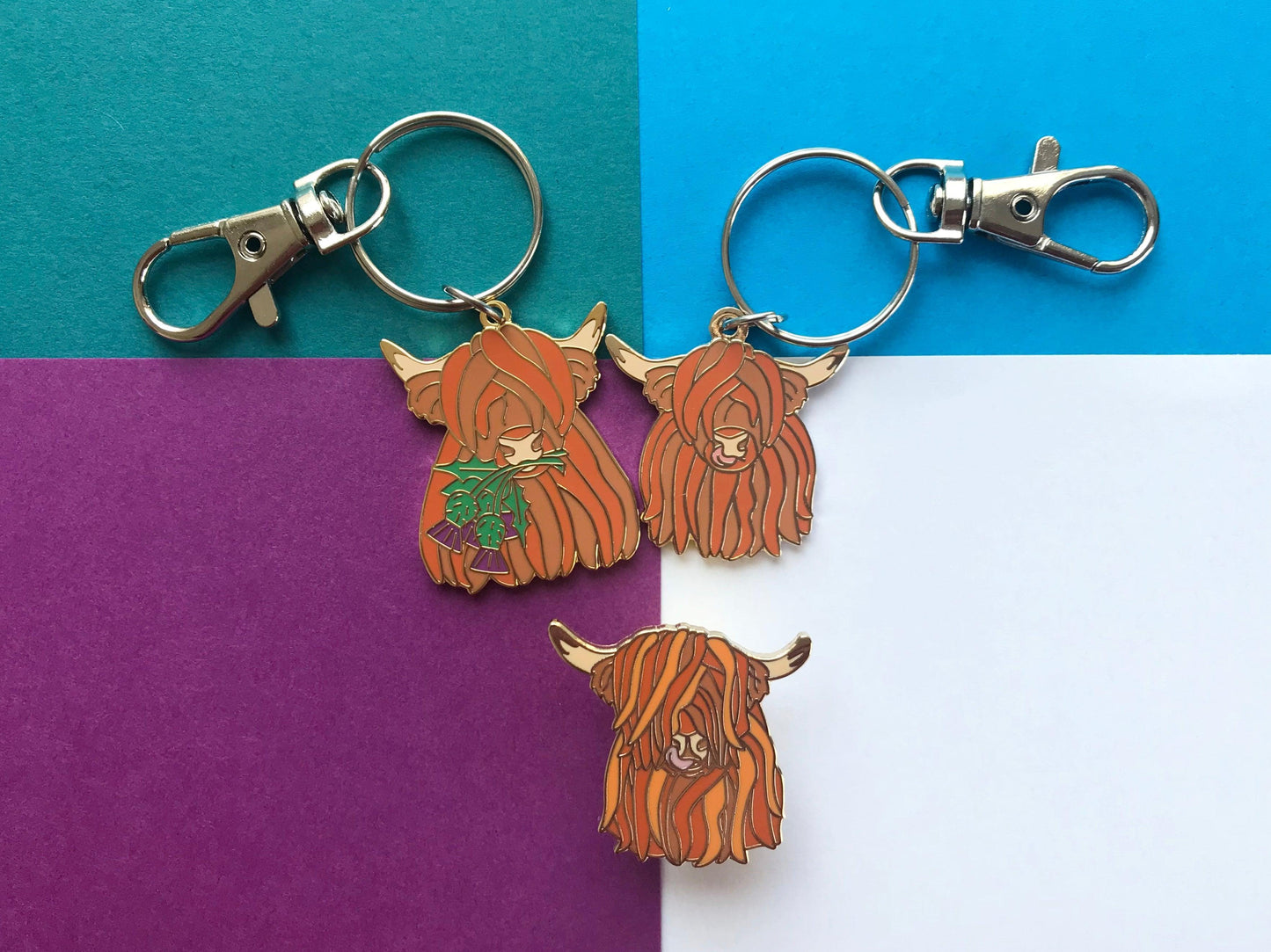 Highland Cow Gift Set - Keyrings, Pin and Sticker