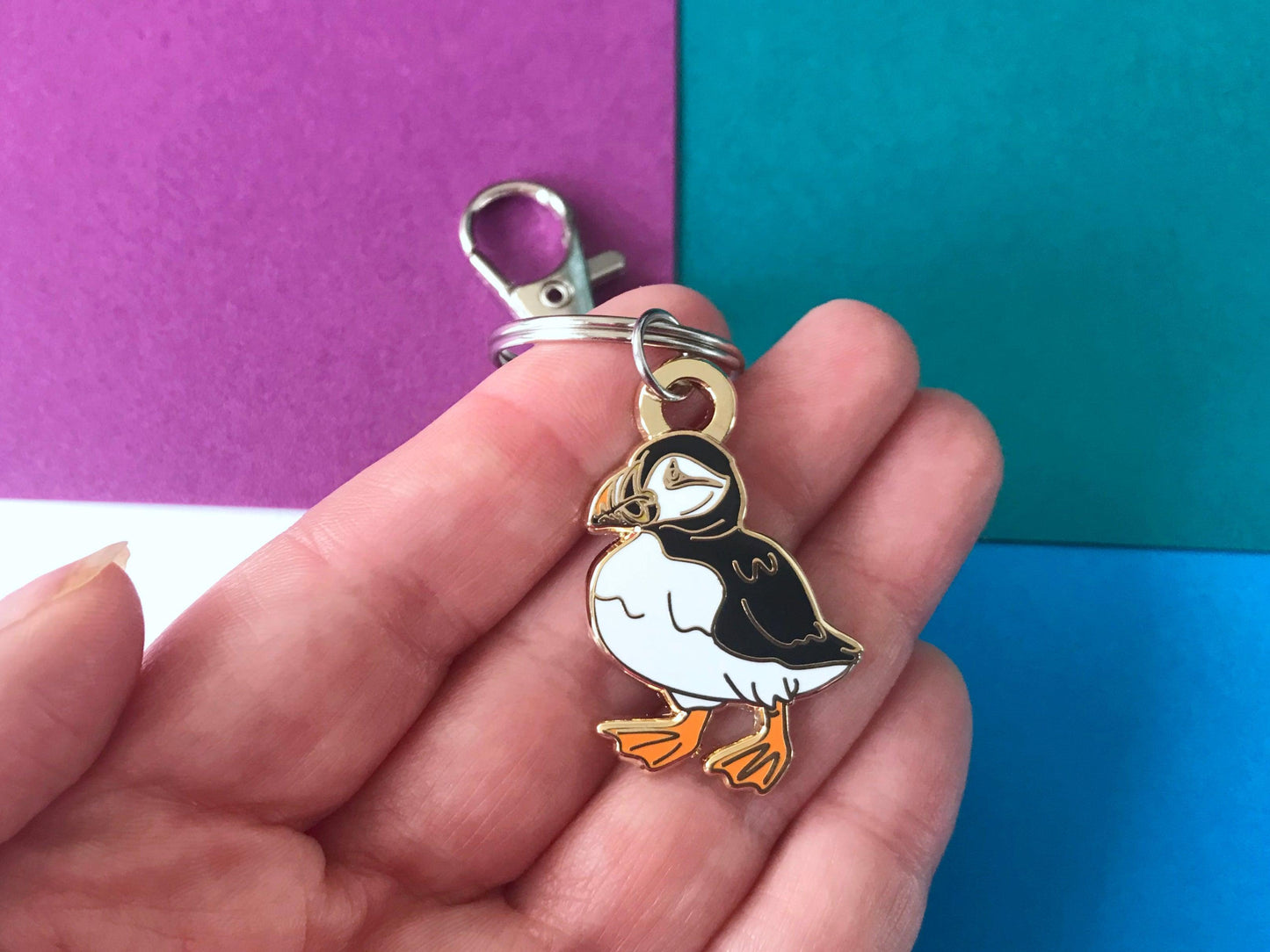 Scottish Puffin Enamel Keyring, Cute Key Chain from Scotland