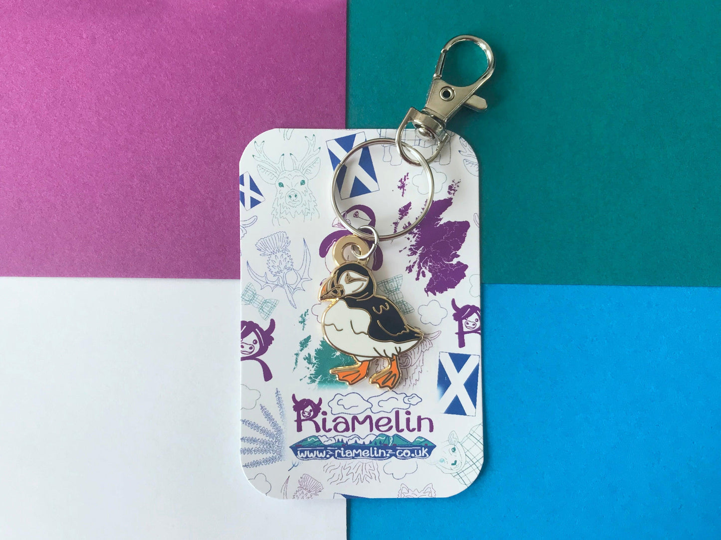 Scottish Puffin Enamel Keyring, Cute Key Chain from Scotland