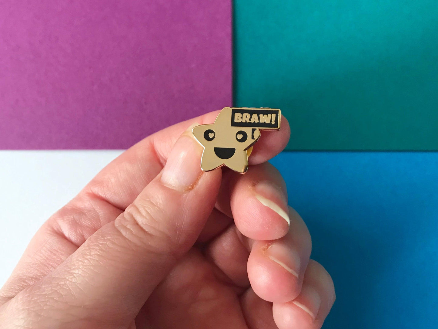 Gold Star Enamel Pin with Braw sign, Funny Scottish sayings