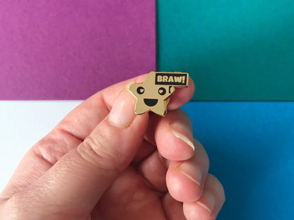 Gold Star Enamel Pin with Braw sign, Funny Scottish sayings