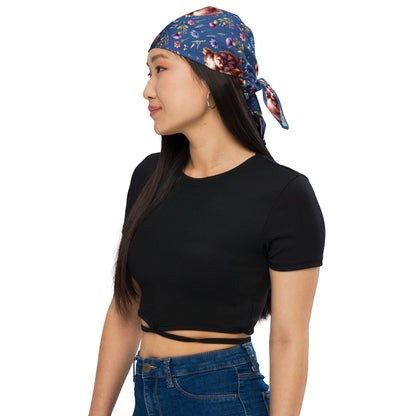 Blue Highland Cow and Flowers - All-over print bandana