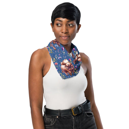 Blue Highland Cow and Flowers - All-over print bandana