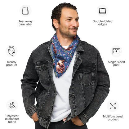 Blue Highland Cow and Flowers - All-over print bandana