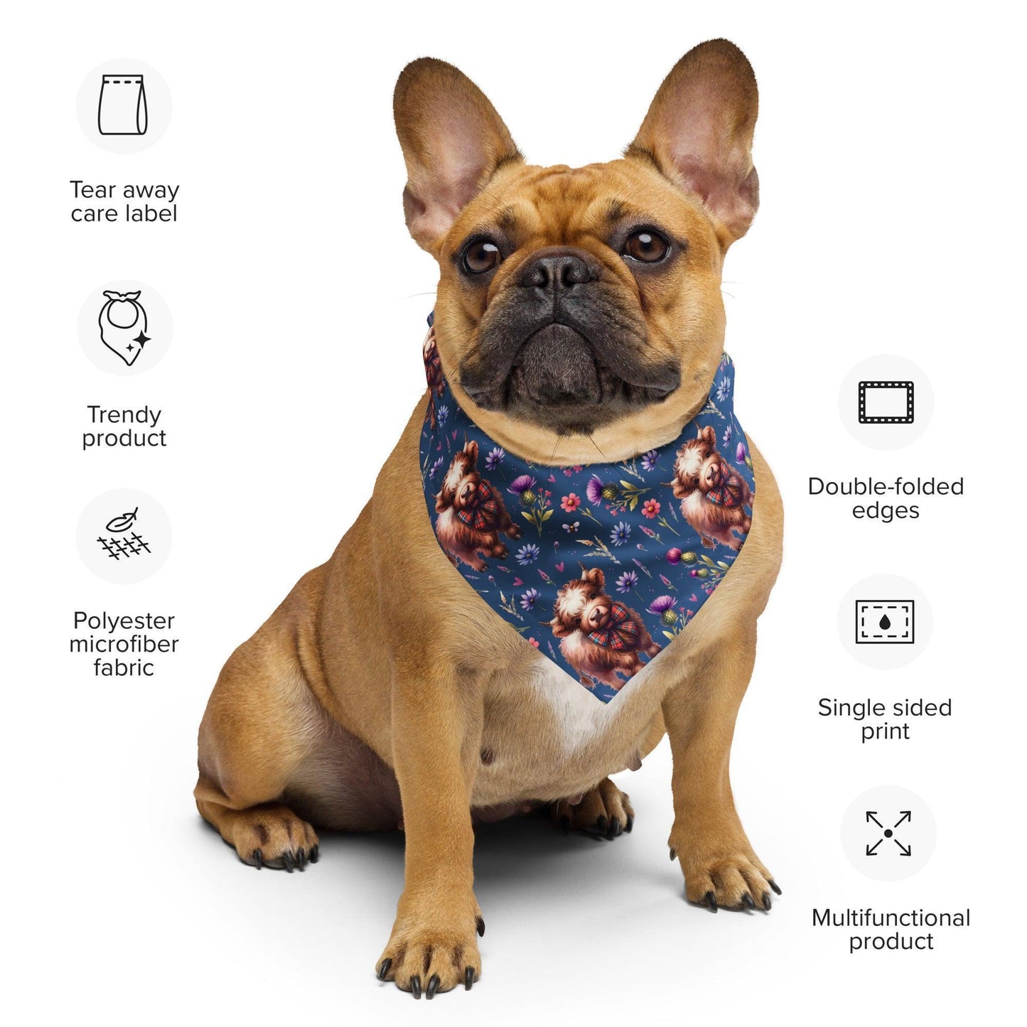 Blue Highland Cow and Flowers - All-over print bandana