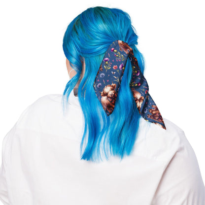 Blue Highland Cow and Flowers - All-over print bandana