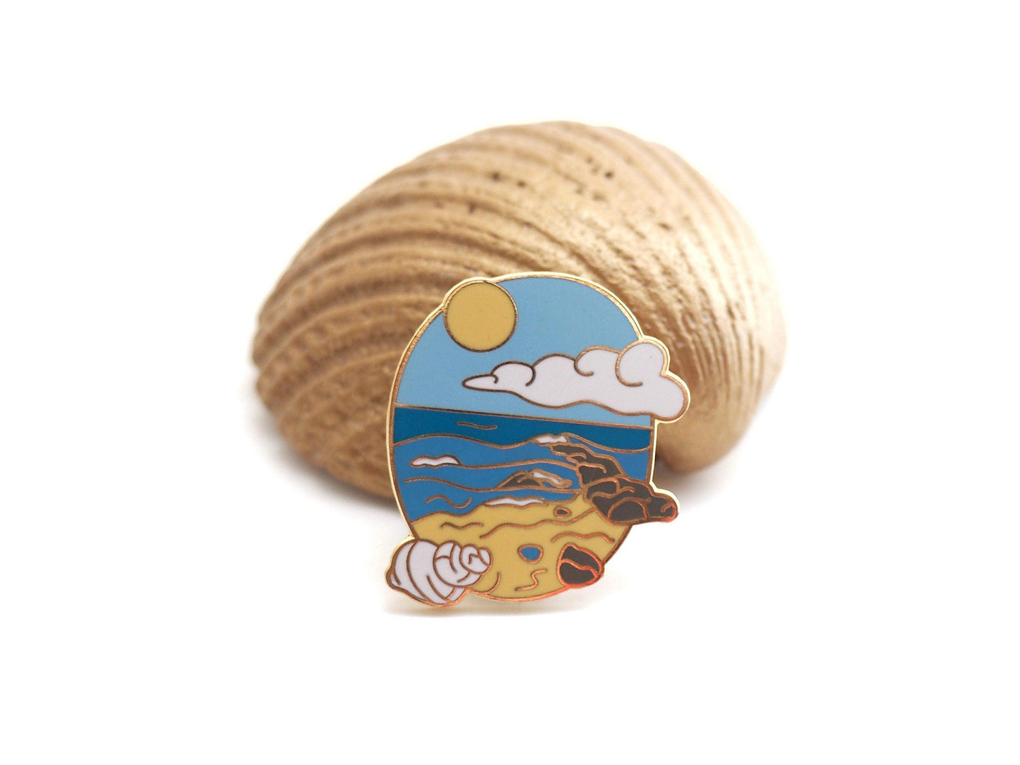 Seaside Beach Enamel Lapel Pin Scottish Summer Badge