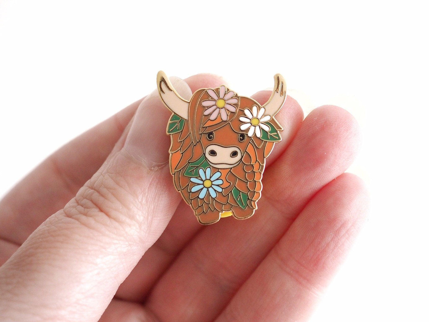 Highland Cow Hippy Enamel Pin Cute Hairy Coo Badge