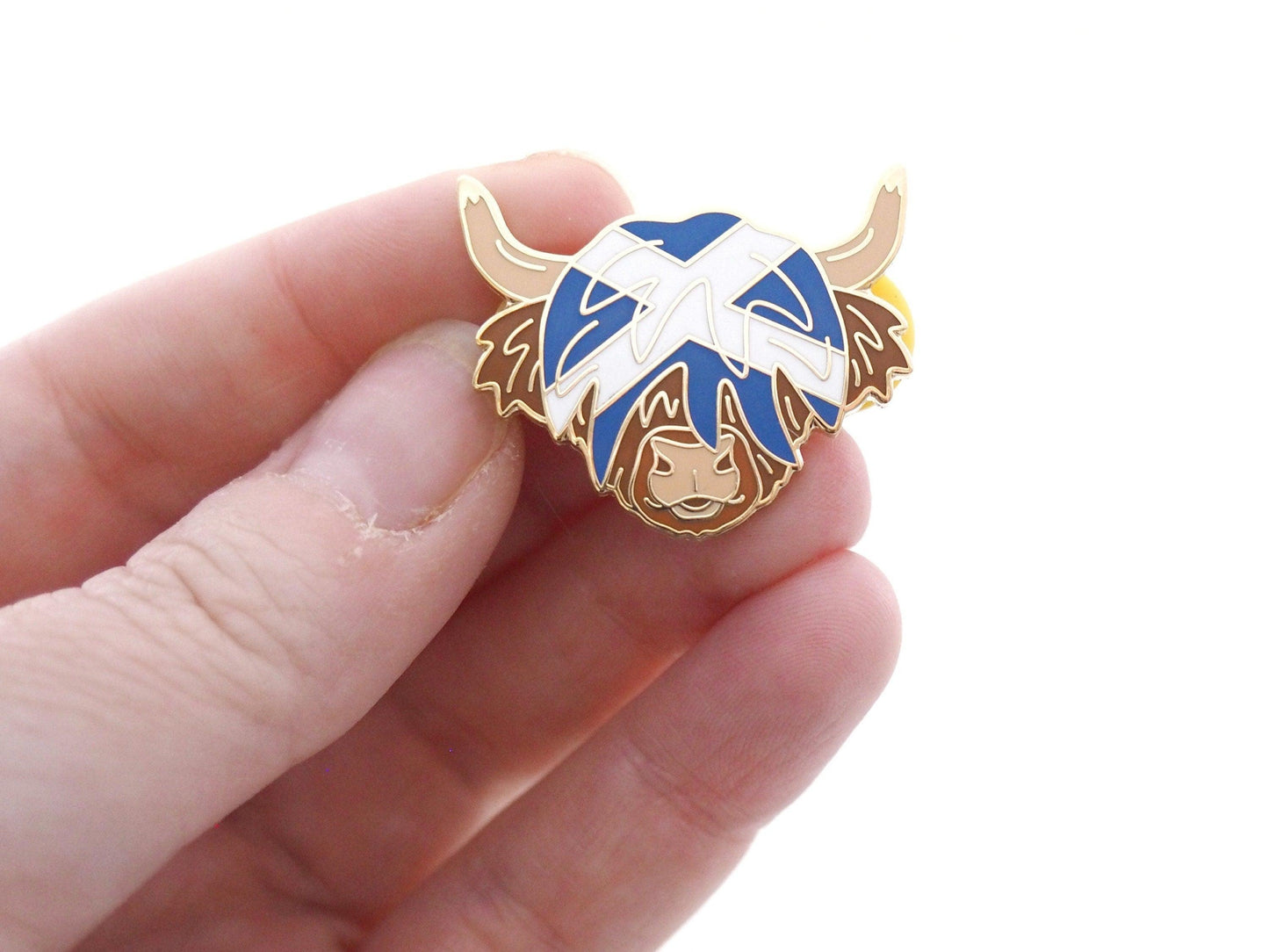 Scottish Highland Cow Enamel Pin Scotland Saltire Flag