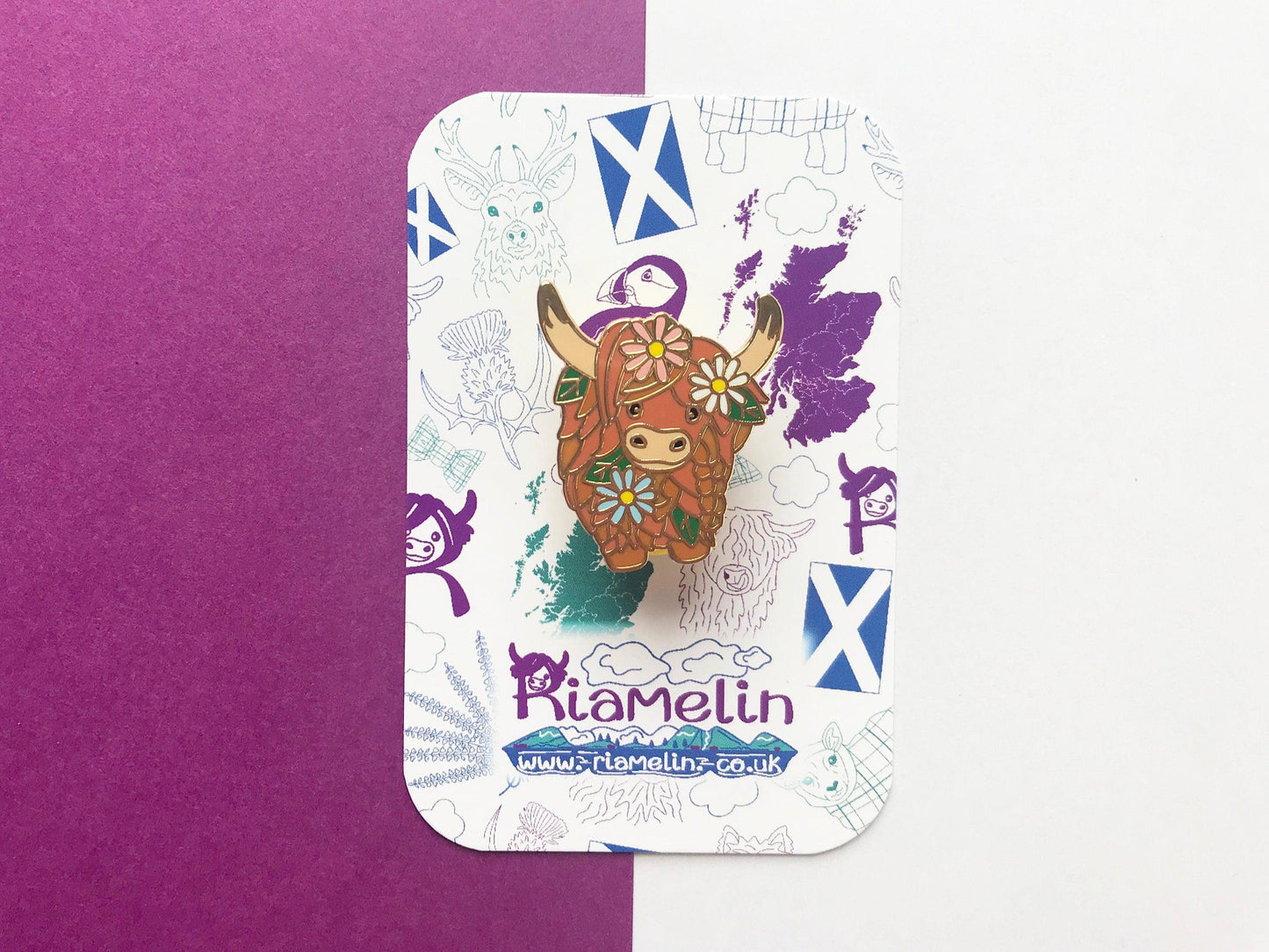 Highland Cow Hippy Enamel Pin Cute Hairy Coo Badge