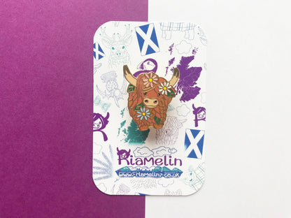 Highland Cow Hippy Enamel Pin Cute Hairy Coo Badge
