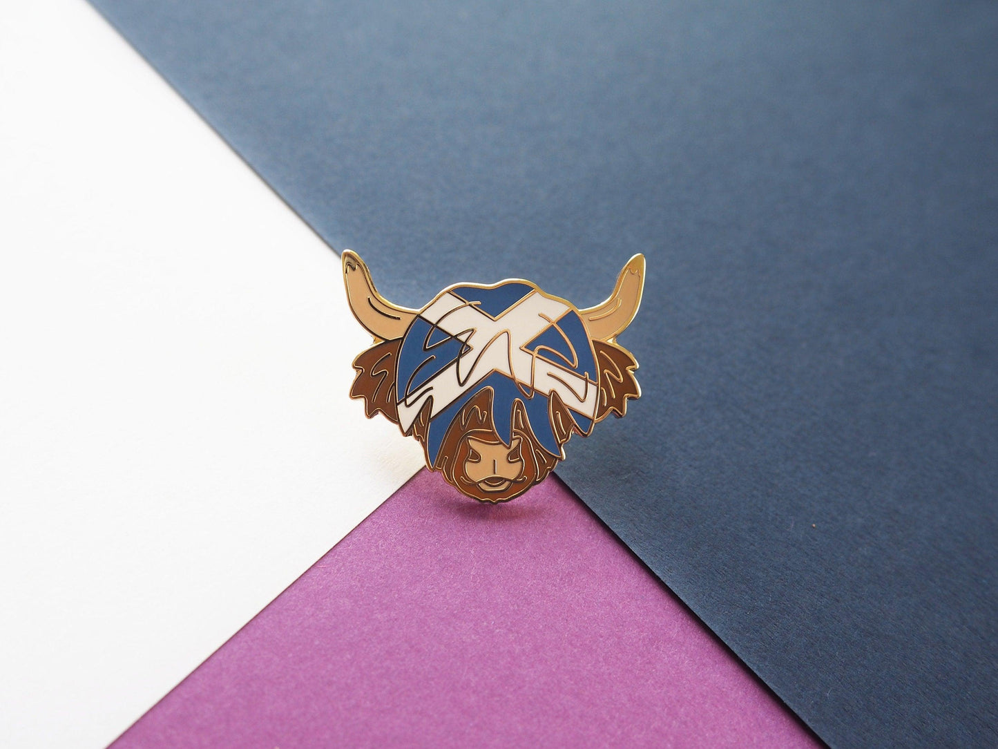 Scottish Highland Cow Enamel Pin Scotland Saltire Flag