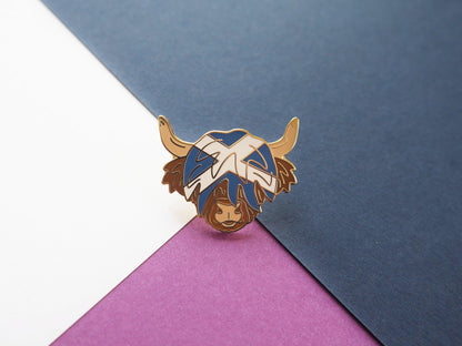 Scottish Highland Cow Enamel Pin Scotland Saltire Flag